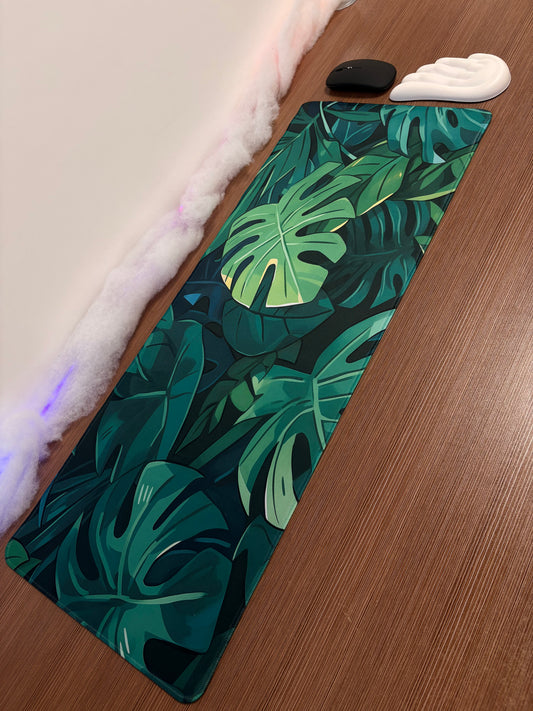 Tapis de bureau XXL Plantes Tropicales – Vert (800×300 mm) Antidérapant & Lavable